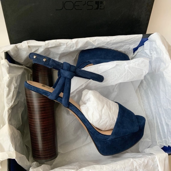 Joe's Hampton Navy Suede Leather Ankle Strap Stiletto Block Heels Sandals 9.5 - Picture 7 of 8